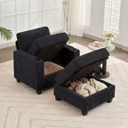 Poltrona accent in ciniglia Beige/Nero/Oro/Grigio con pouf, stile moderno, monoposto