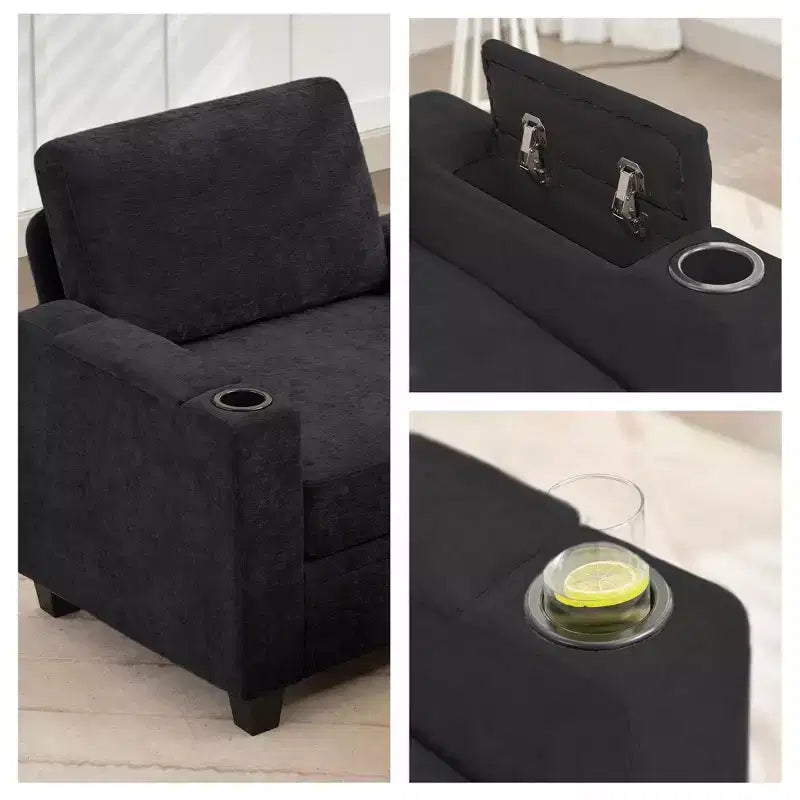 Poltrona accent in ciniglia Beige/Nero/Oro/Grigio con pouf, stile moderno, monoposto
