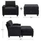 Poltrona accent in ciniglia Beige/Nero/Oro/Grigio con pouf, stile moderno, monoposto