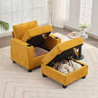 Poltrona accent in ciniglia Beige/Nero/Oro/Grigio con pouf, stile moderno, monoposto