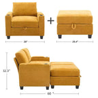 Poltrona accent in ciniglia Beige/Nero/Oro/Grigio con pouf, stile moderno, monoposto
