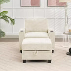 Poltrona accent in ciniglia Beige/Nero/Oro/Grigio con pouf, stile moderno, monoposto