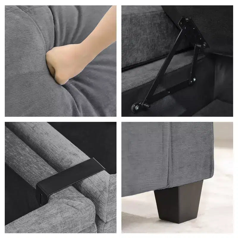 Poltrona accent in ciniglia Beige/Nero/Oro/Grigio con pouf, stile moderno, monoposto