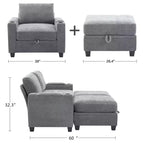 Poltrona accent in ciniglia Beige/Nero/Oro/Grigio con pouf, stile moderno, monoposto