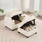 Poltrona accent in ciniglia Beige/Nero/Oro/Grigio con pouf, stile moderno, monoposto