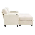 Poltrona accent in ciniglia Beige/Nero/Oro/Grigio con pouf, stile moderno, monoposto