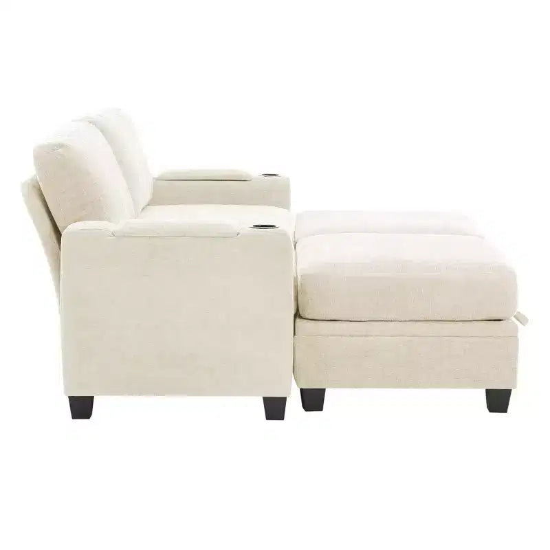Poltrona accent in ciniglia Beige/Nero/Oro/Grigio con pouf, stile moderno, monoposto