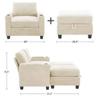 Poltrona accent in ciniglia Beige/Nero/Oro/Grigio con pouf, stile moderno, monoposto