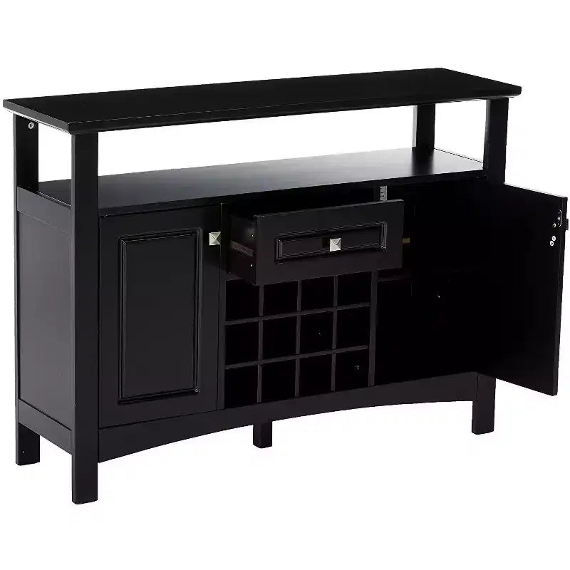 Kings Brand Furniture Walston 9 Bottle Capacity Wine Rack Buffet Server Console Table with Glass Doors, Espresso