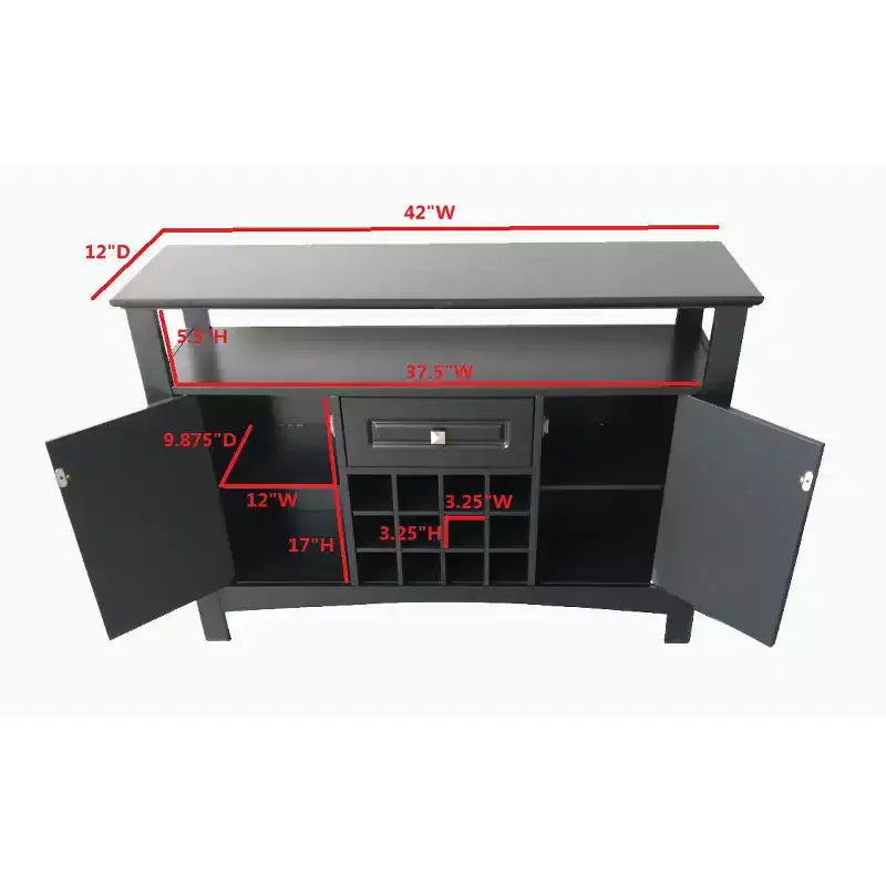 Kings Brand Furniture Walston 9 Bottle Capacity Wine Rack Buffet Server Console Table with Glass Doors, Espresso