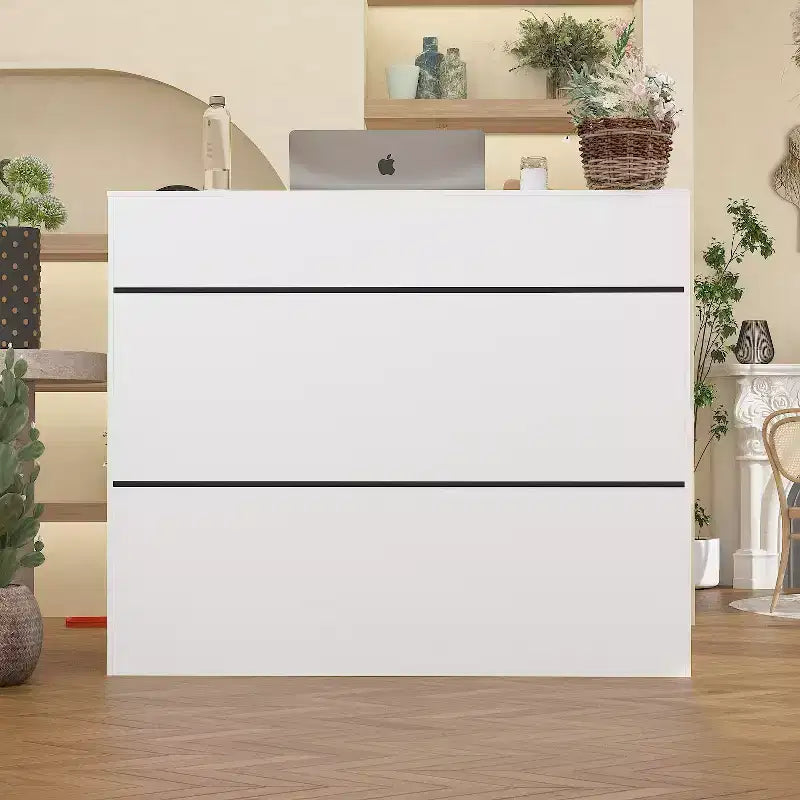 Famapy 47.2 Minimalist White Reception Desk - Professional Front Office Counter