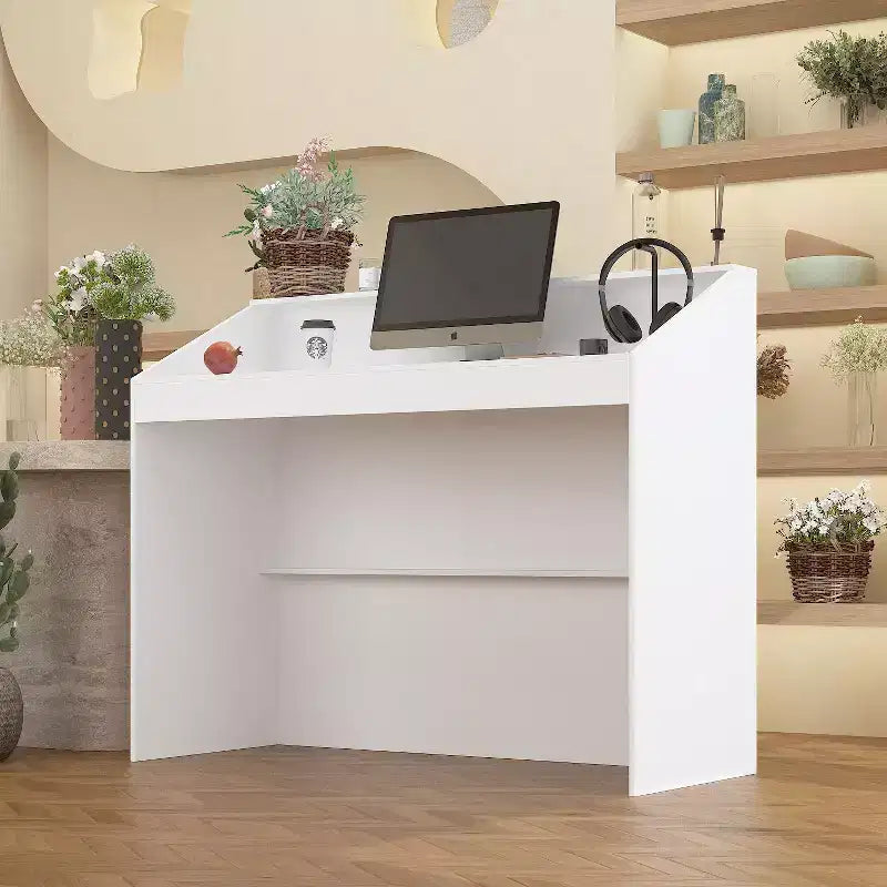 Famapy 47.2 Minimalist White Reception Desk - Professional Front Office Counter