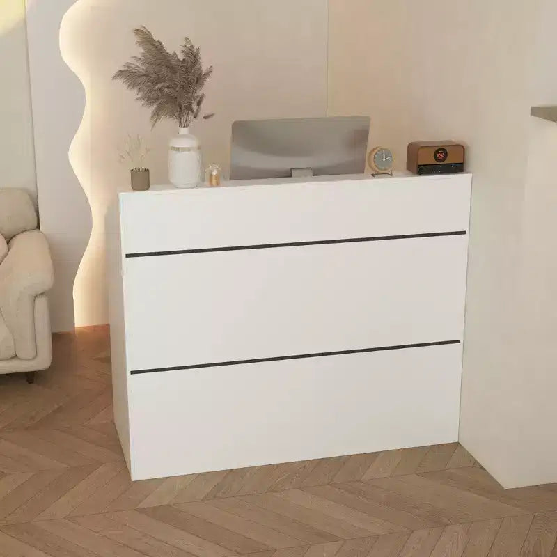 Famapy 47.2 Minimalist White Reception Desk - Professional Front Office Counter