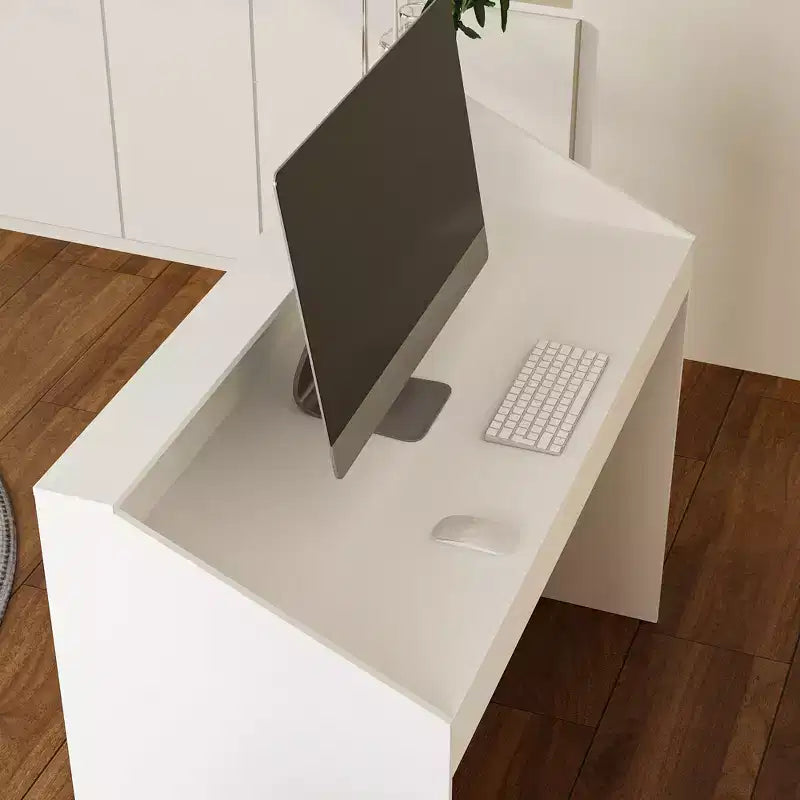 Famapy 47.2 Minimalist White Reception Desk - Professional Front Office Counter