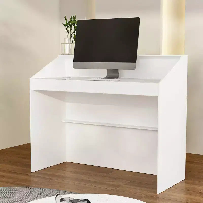 Famapy 47.2 Minimalist White Reception Desk - Professional Front Office Counter