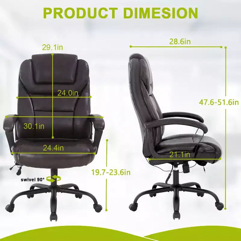 Sedia da ufficio taglie forti, Nera / Marrone / Bianca, Ecopelle, Sedile singolo, Portata 227 kg