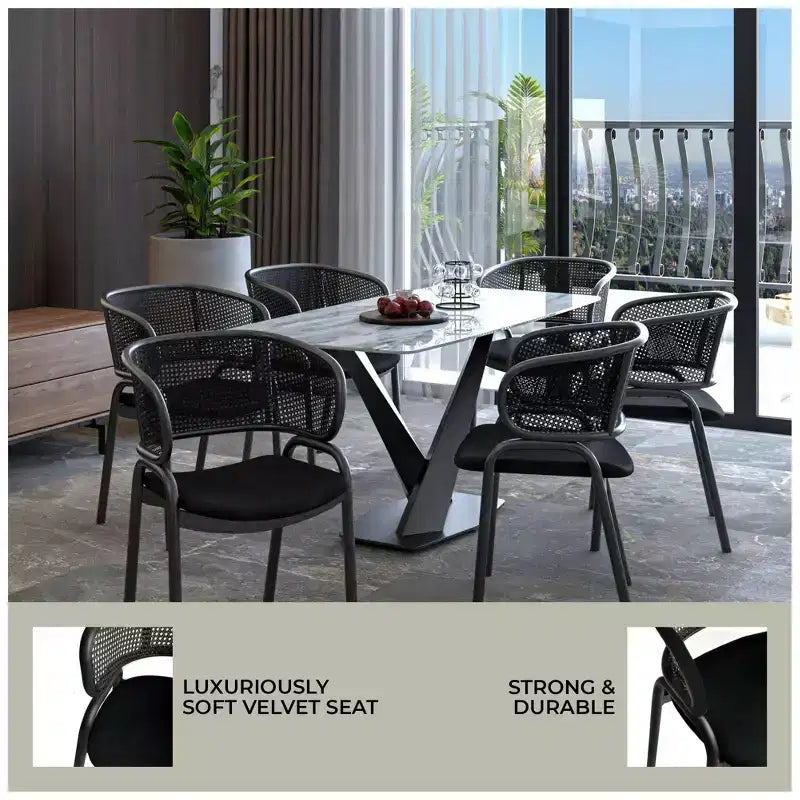 LeisureMod Ervilla Modern Dining Side Chairs Set of 4  Cozy Upholstered Accent Armchairs with Black Iron Legs, Kitchen, Dining Room, Cafe, Restaurant