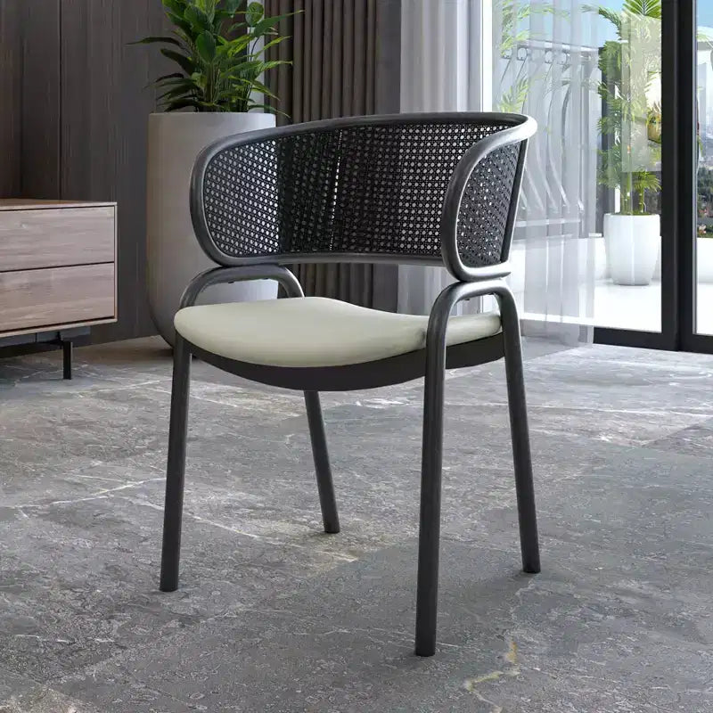 LeisureMod Ervilla Modern Dining Side Chairs Set of 4  Cozy Upholstered Accent Armchairs with Black Iron Legs, Kitchen, Dining Room, Cafe, Restaurant
