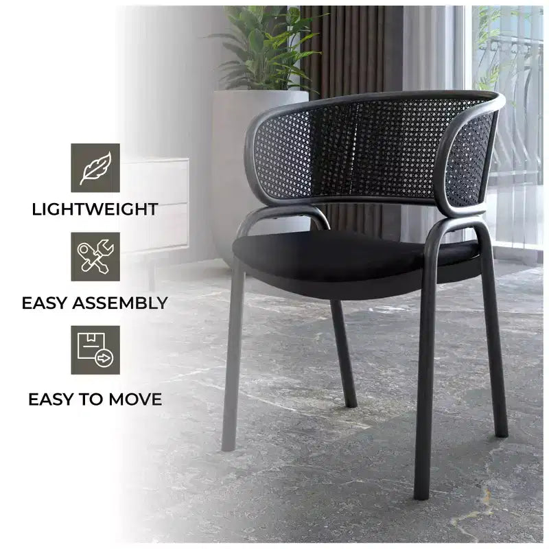 LeisureMod Ervilla Modern Dining Side Chairs Set of 4  Cozy Upholstered Accent Armchairs with Black Iron Legs, Kitchen, Dining Room, Cafe, Restaurant