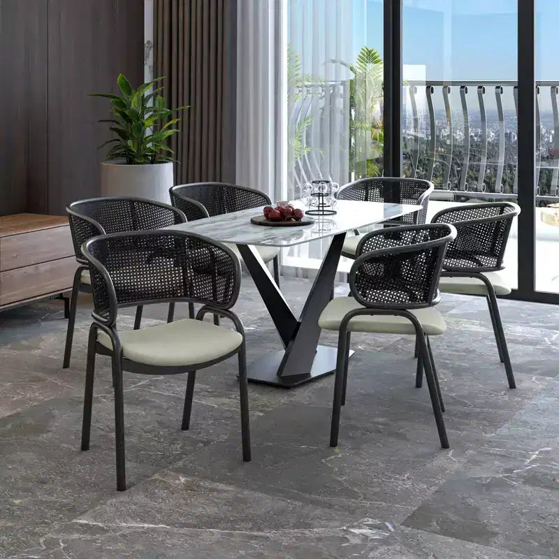 LeisureMod Ervilla Modern Dining Side Chairs Set of 4  Cozy Upholstered Accent Armchairs with Black Iron Legs, Kitchen, Dining Room, Cafe, Restaurant