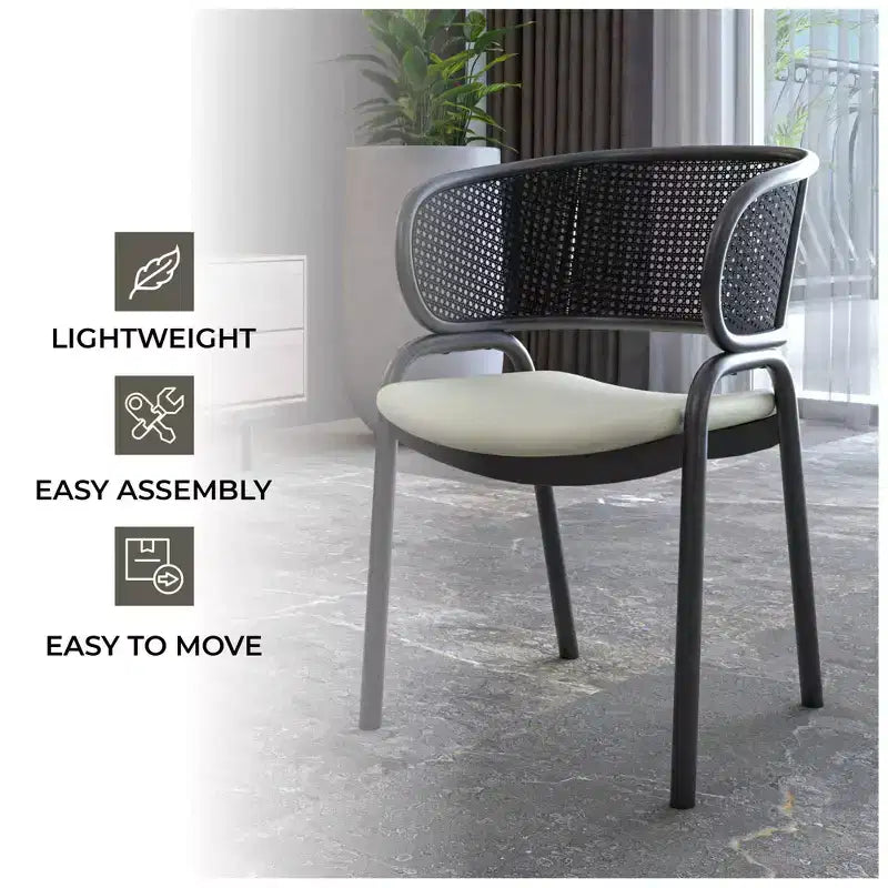 LeisureMod Ervilla Modern Dining Side Chairs Set of 4  Cozy Upholstered Accent Armchairs with Black Iron Legs, Kitchen, Dining Room, Cafe, Restaurant