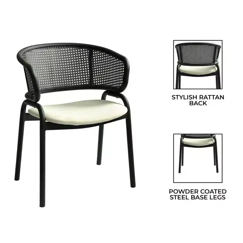 LeisureMod Ervilla Modern Dining Side Chairs Set of 4  Cozy Upholstered Accent Armchairs with Black Iron Legs, Kitchen, Dining Room, Cafe, Restaurant