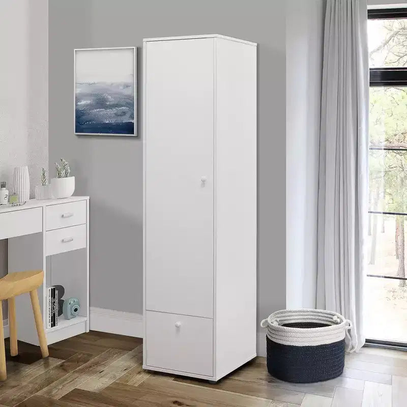 Armadio 2 ante bianco con cassetto, singolo