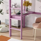 Letto a soppalco singolo rosa/bianco con scrivania integrata