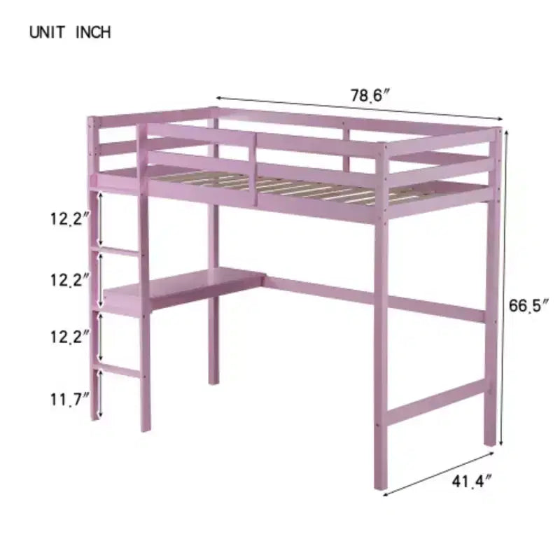 Letto a soppalco singolo rosa/bianco con scrivania integrata