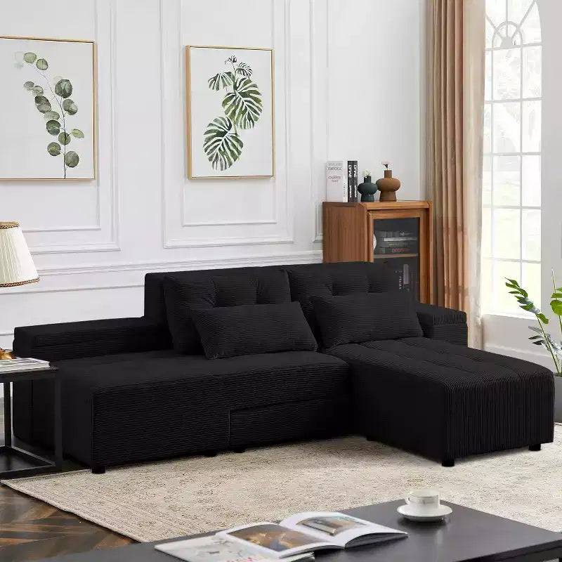 GDFStudio Andy 111 Upholstered Modular Sectional Sofa with 4 Pillows and Storage