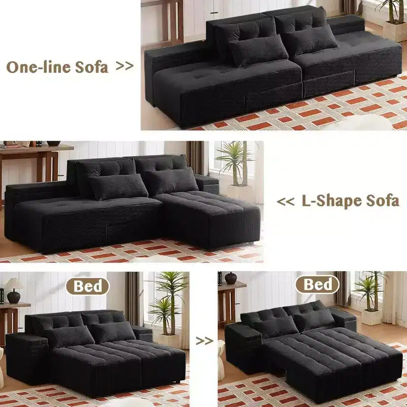 GDFStudio Andy 111 Upholstered Modular Sectional Sofa with 4 Pillows and Storage