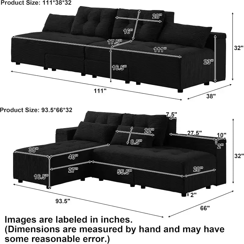 GDFStudio Andy 111 Upholstered Modular Sectional Sofa with 4 Pillows and Storage