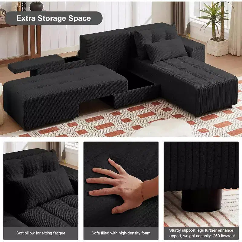 GDFStudio Andy 111 Upholstered Modular Sectional Sofa with 4 Pillows and Storage