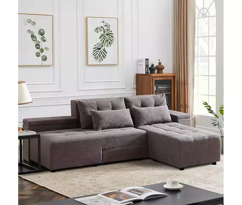 GDFStudio Andy 111 Upholstered Modular Sectional Sofa with 4 Pillows and Storage