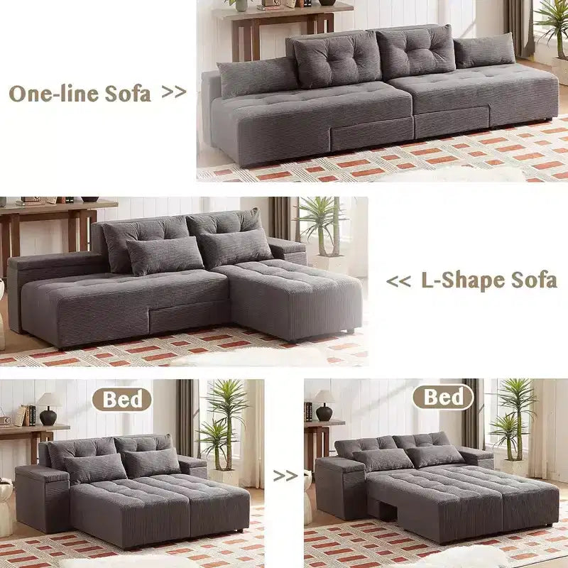 GDFStudio Andy 111 Upholstered Modular Sectional Sofa with 4 Pillows and Storage