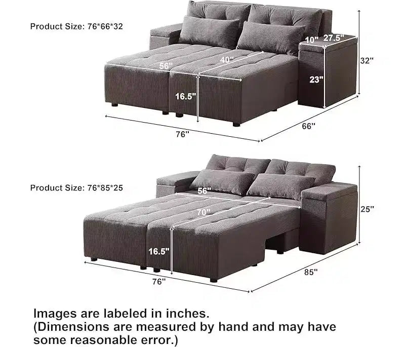 GDFStudio Andy 111 Upholstered Modular Sectional Sofa with 4 Pillows and Storage