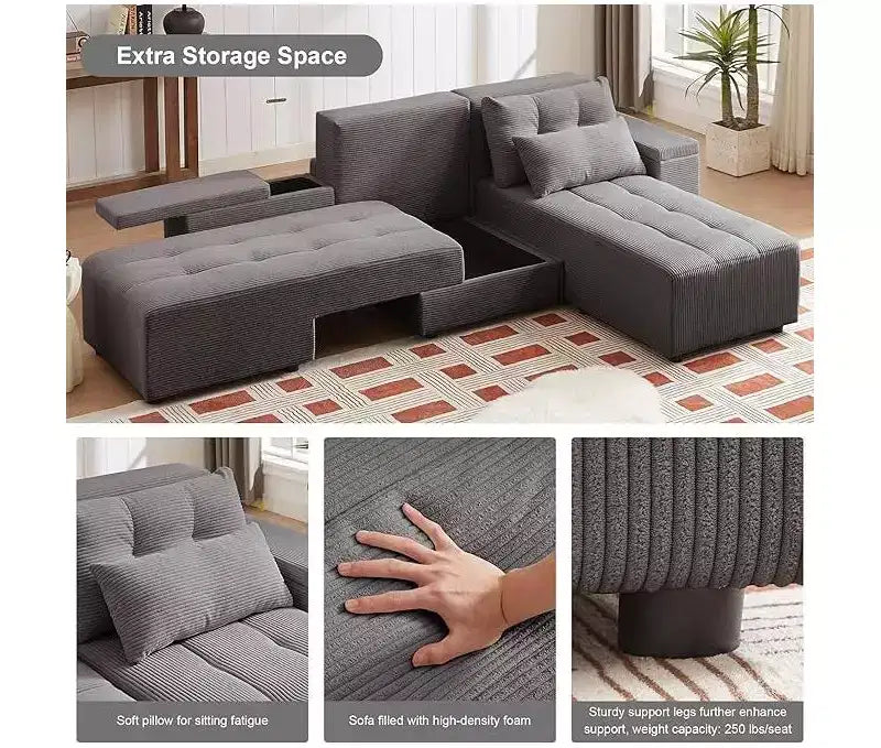 GDFStudio Andy 111 Upholstered Modular Sectional Sofa with 4 Pillows and Storage