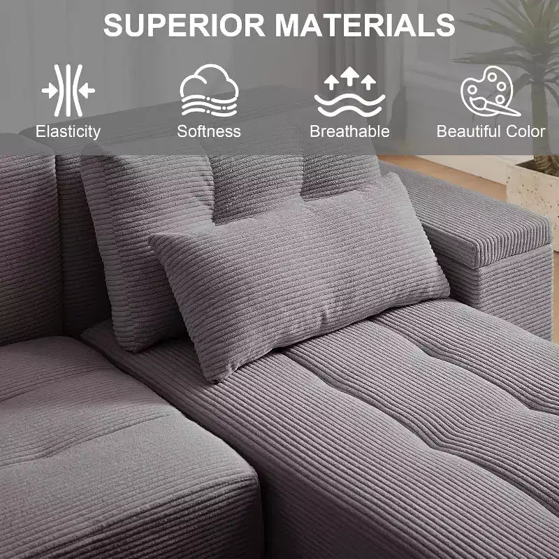 GDFStudio Andy 111 Upholstered Modular Sectional Sofa with 4 Pillows and Storage