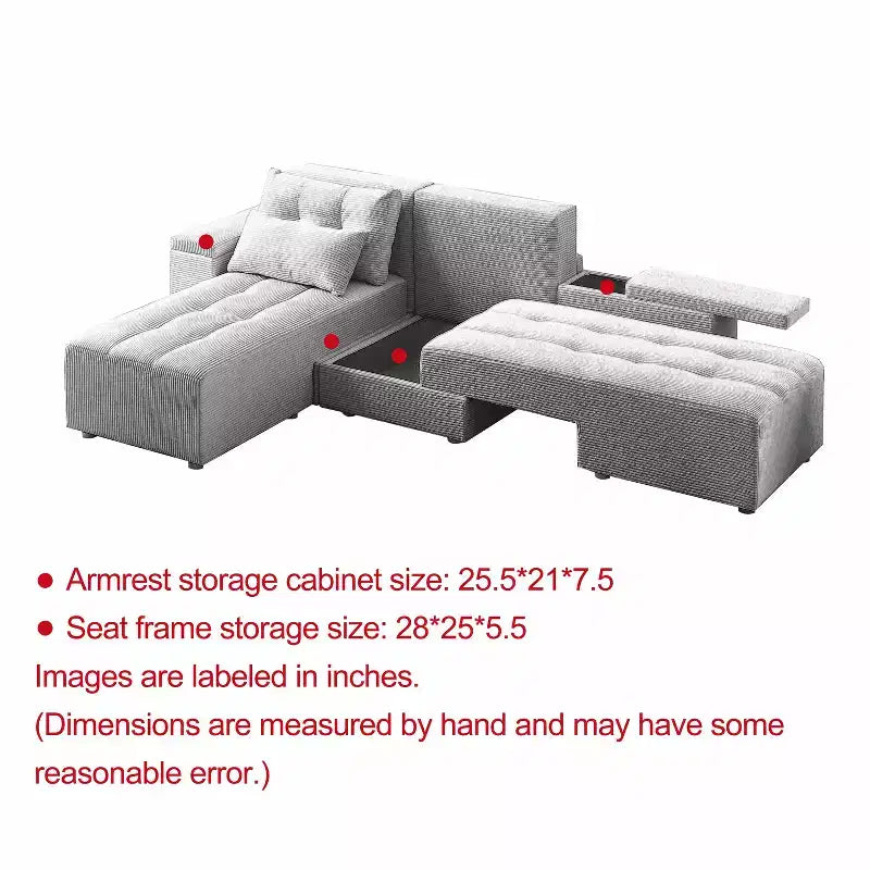 GDFStudio Andy 111 Upholstered Modular Sectional Sofa with 4 Pillows and Storage