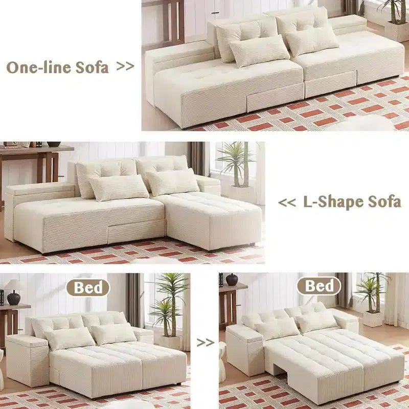 GDFStudio Andy 111 Upholstered Modular Sectional Sofa with 4 Pillows and Storage