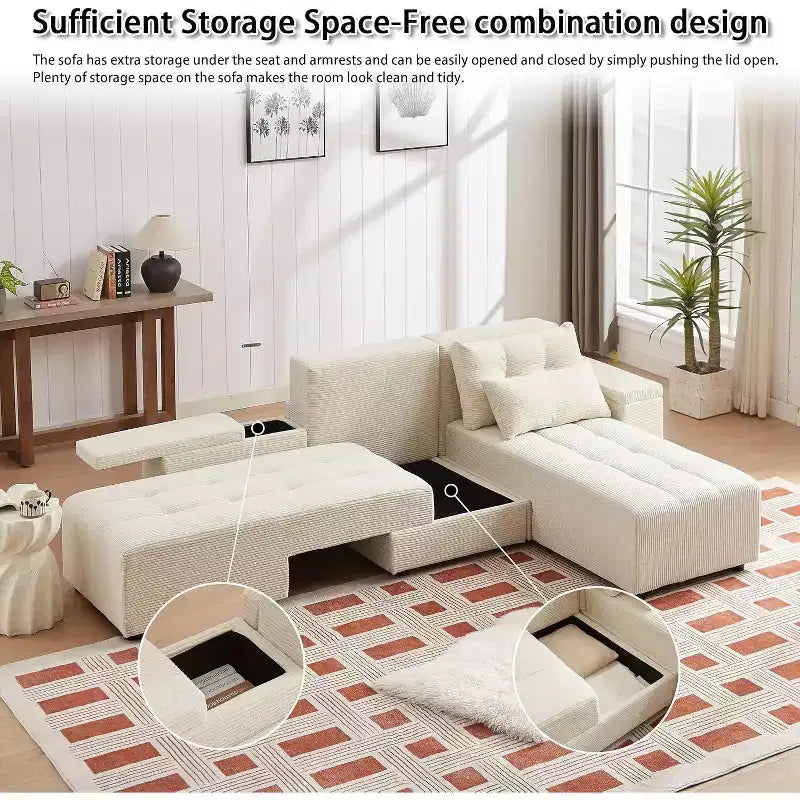 GDFStudio Andy 111 Upholstered Modular Sectional Sofa with 4 Pillows and Storage