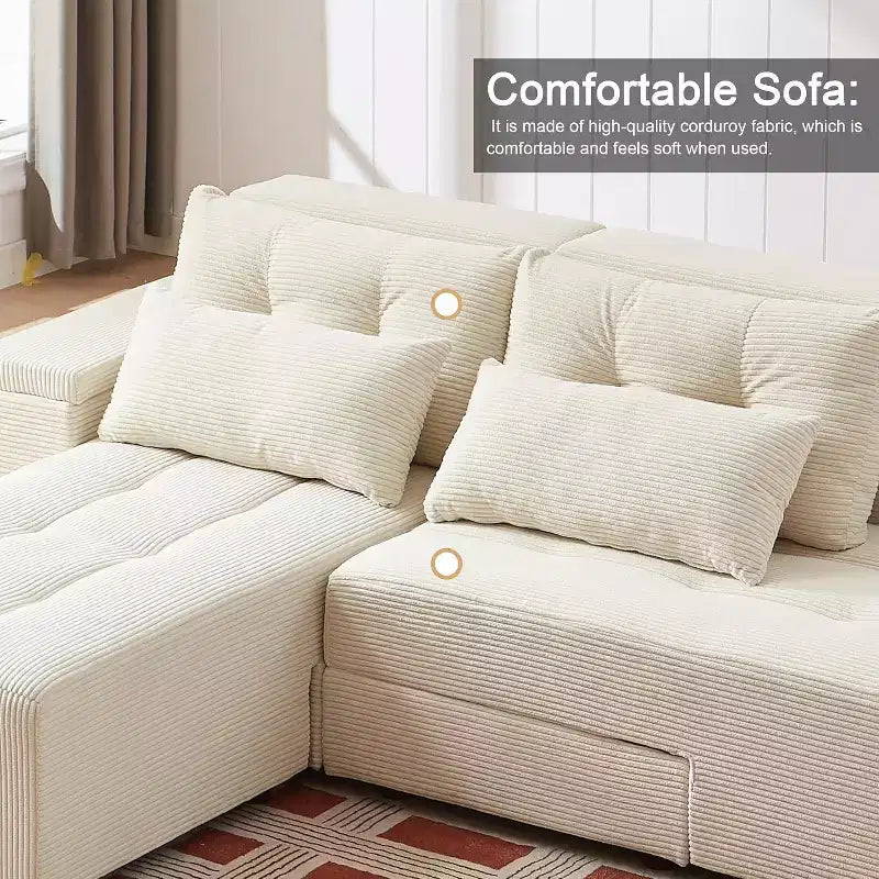GDFStudio Andy 111 Upholstered Modular Sectional Sofa with 4 Pillows and Storage