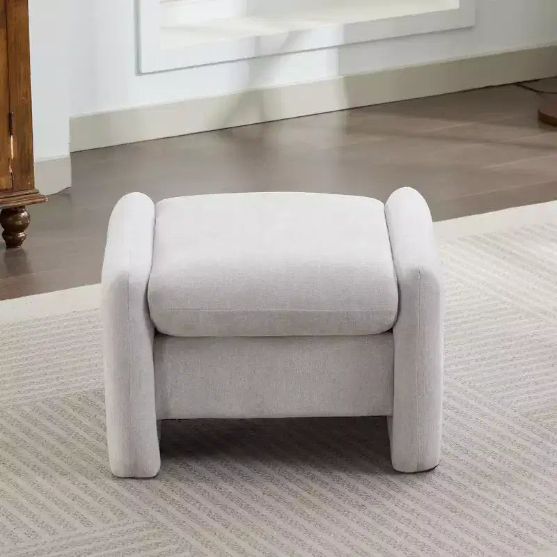 Pouf/ottomana singolo in ciniglia beige/grigio scuro/grigio/blu navy