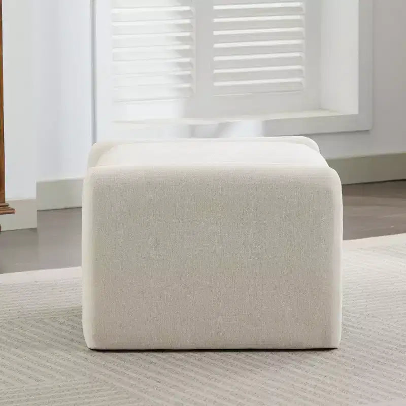 Pouf/ottomana singolo in ciniglia beige/grigio scuro/grigio/blu navy