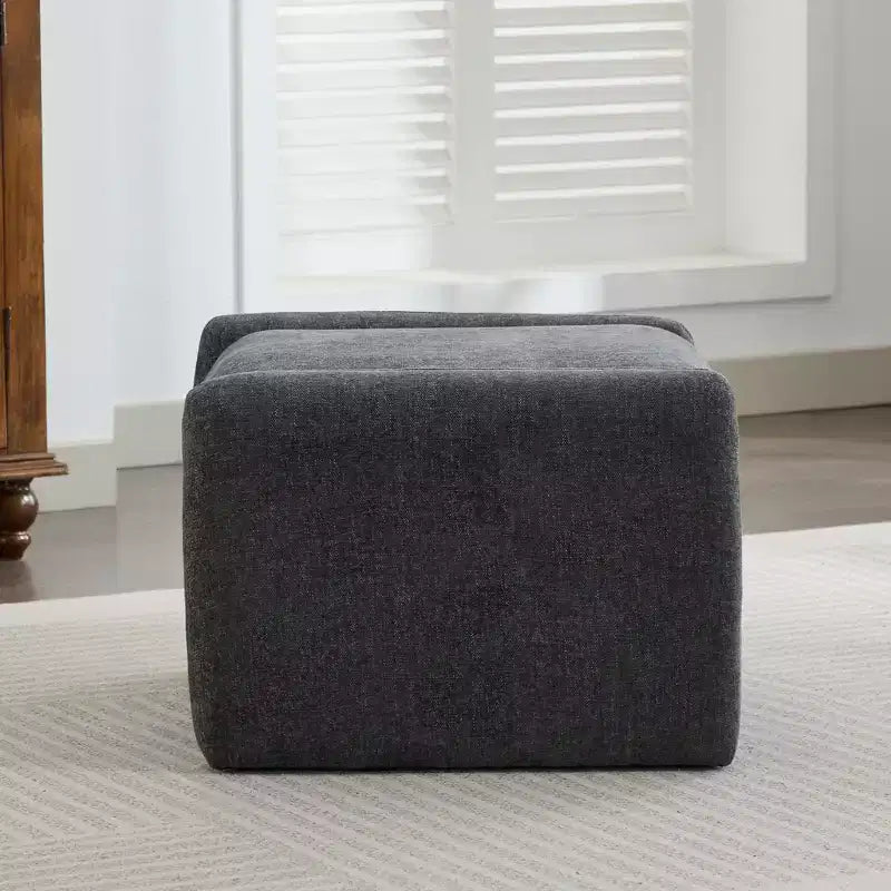 Pouf/ottomana singolo in ciniglia beige/grigio scuro/grigio/blu navy