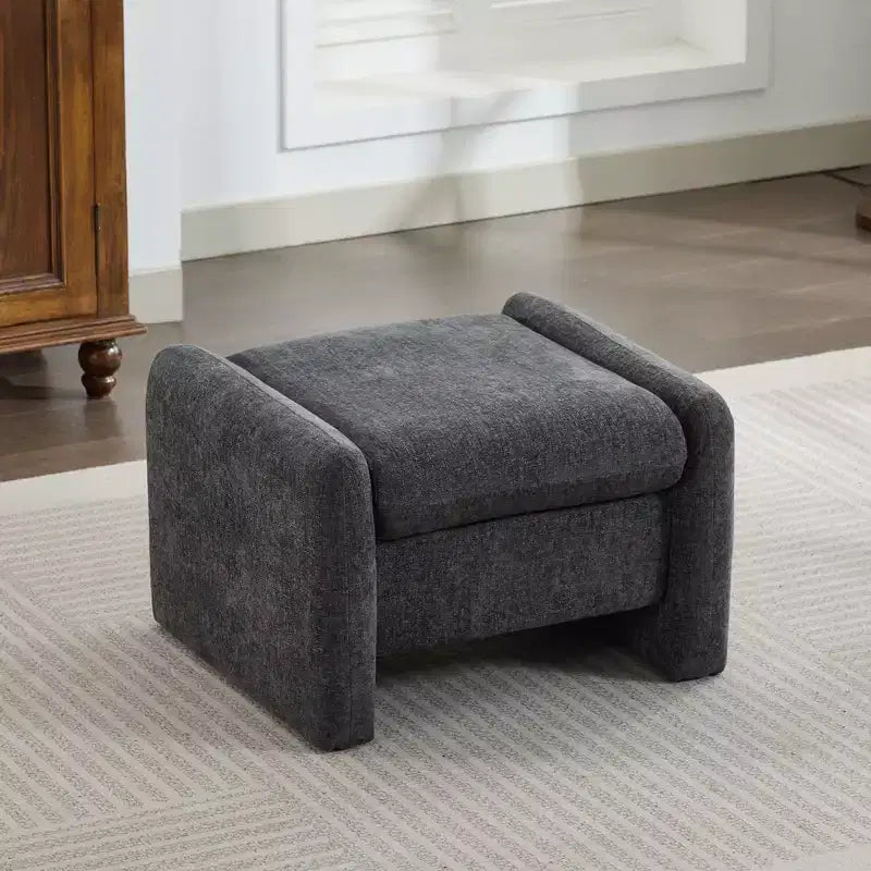 Pouf/ottomana singolo in ciniglia beige/grigio scuro/grigio/blu navy