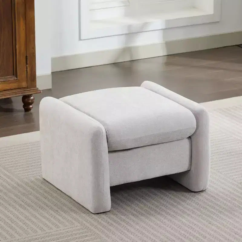 Pouf/ottomana singolo in ciniglia beige/grigio scuro/grigio/blu navy