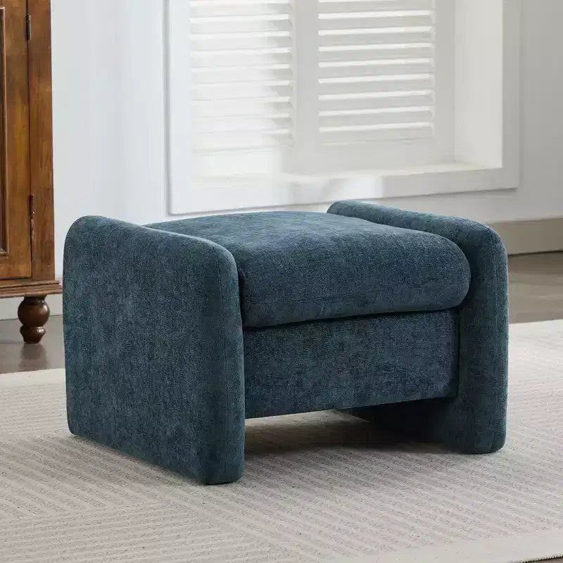 Pouf/ottomana singolo in ciniglia beige/grigio scuro/grigio/blu navy