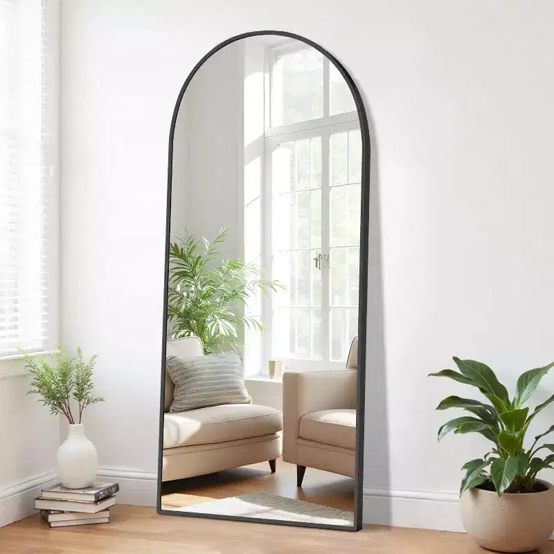 PexFix 71 in. H x 31 in. W Arch Metal Full Length Mirror Floor Mirror in Black