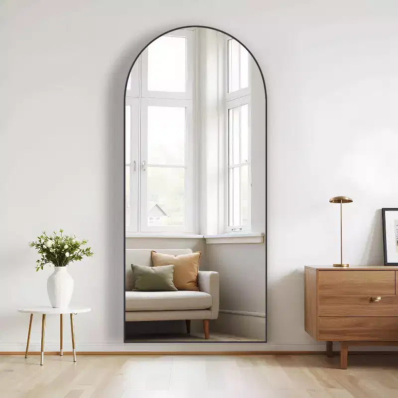 PexFix 71 in. H x 31 in. W Arch Metal Full Length Mirror Floor Mirror in Black